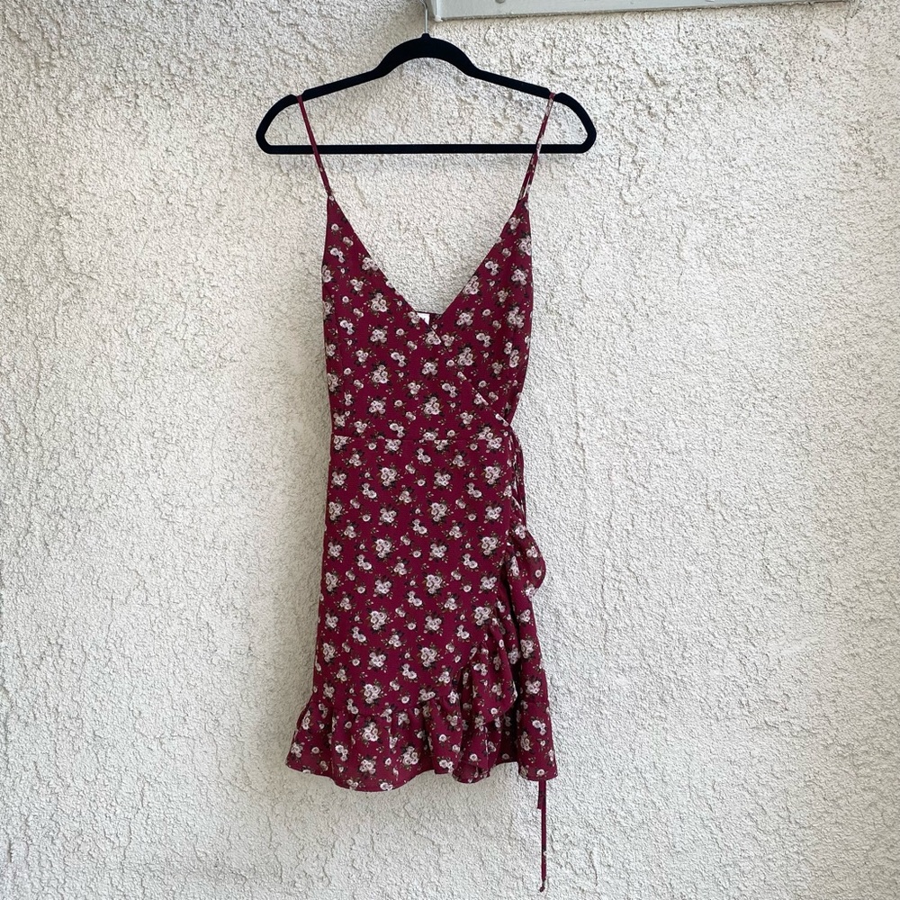 Free People All My Love Wrap Slip Dress in burgundy floral